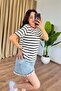 Women's White Striped Crew Neck Short Sleeve Regular Basic T-Shirt - 3