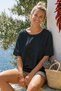 Italian Black Pool Collar Short Sleeve Suzeene Embroidered Casual Cotton Knitted Blouse 70 67