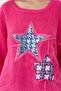 Fuchsia Italian 100% Linen Star and Flower Pattern Patched Foldable Sleeve Oversize Linen Blouse 38 - 44 Size - 5