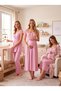 New Season Powder Patterned Lace Detailed Design with Breastfeeding Feature Wide Straps 100% Cotton Maternity Nightgown Pajama Set - 2