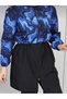 Zippered, Digitally Printed, Lace-Up Waist Hijab Swimsuit with a Hat as a Gift - Dark Blue Black - 2