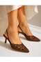 Women's Lace Detailed Pointed Toe Open Back 7cm Thin Heeled Evening Dress Shoes - 2