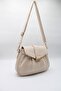 Women's Drawstring Detailed Metal Magnet and Zipper Closure Lined Crossbody Shoulder Bag - 4