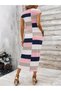 Women's Short Sleeve Crew Neck Belted Waist Long Single Jersey Dress - 3