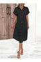 Women's short sleeve collared button detail midi woven dress - 5