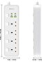 وصلة تمديد كهربائية رباعية المنافذ مع منافذ USB، قابس بريطاني ثلاثي الأقطاب، حماية من التيار المفاجئ 10 في 1 - 6