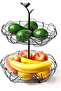 Artisan 2-Tier Fruit Basket with Bird Nest Design, Charming Bird Handle Multi-Functional Vegetable O
