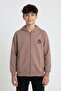 Brown Boy's Cardigan with Text Detail and Zipper 24643 - 2