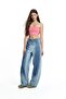 Blue Washed Wide Leg Denim Trousers 19058