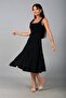 Women's Square Neck Lycra Scuba Crepe Thick Strap Hidden Zipper Midi Bell Dress