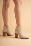 Women's Genuine Leather Stylish Heeled Boots - Beige - 2