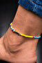 Bym3611 Evil Eye Detailed Yellow Blue Beaded Adjustable Women's Anklet