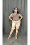 High Waist Pocket Detailed Cotton Fabric Capri, Suitable for Large Sizes