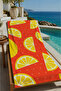 Orange Background Yellow Lemon Patterned 70X150 Beach Towel - Digital Printed Fade-Resistant Bath Towel