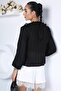 Black V-Neck Ruffle Blouse - 4