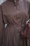 Women's Cinch Button Detailed Waist Tie Kimono Brown - 5