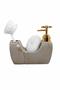 342 Stone Gray Marble Patterned Porcelain Liquid Soap Dispenser with Brush |   Gold Pumped - 3
