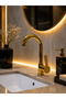 Gold Lavabo Bataryası Gold Color High Model 360 °   Swivel Spout Bathroom Faucet - 3