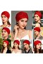 Headscarf set 2pc red retro polyester pleated. - 2