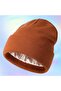 Unisex winter knit hat brown satin lining warm. - 2