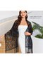 Women's blue tassel scarf 180x70cm floral mesh breathable. - 5