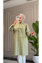 6594 - Stylish Comfortable Sleeve Cuff and Pocket Stone Detailed Woven Soft Fabric Women's Poplin Shirt-Tunic - 2