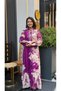 2 Piece Women's Tie-Neck Stone Embroidered Chiffon Dress |   Strappy Satin Underdress Maxi Length Event Dress Purple Floral Patterned Collar and Sleeves with Stones and Sequins Long Dress