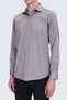 Gray Slim Fit Open Italian Collar 100% Cotton Long Sleeve Sports Shirt - 4