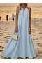 Women's Off-The-Shoulder Halter Neck Long Viscose Dress with Accessory Detail and Without Belt