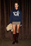 Lioraen Women's Printed Relaxed Kangaroo Pocket Hooded Navy Blue Sweatshirt - 2