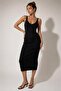 Ribbed V-Neck Bodycon Midi Dress