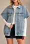 Women's Ice Blue Oversize Poncho Sleeveless Denim Jean Vest - 2