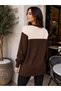 Women's Coffee-Colored Knitted Sweater with Shoulder Straps, Oversized Crew Neck - 6