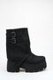 Lucia Black Suede Women's Daily Belted Double Buckle Comfortable Stylish Wedge Heeled Boots - 2