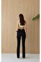 Women's Black High Waist Half Spanish Flare Stretch Denim Jean Pants - 5