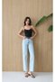 Women's Light Blue High Waist Belt Detailed Balloon Fit Light Blue Jean Trousers - 3