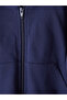 Navy Blue Hooded Boy's Zippered Sweatshirt - 2
