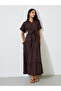 Brown Tie-Up Detail Tiered Maxi Dress - 3