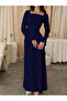 Dark Blue Solid Square Neck Maxi Dress - 3