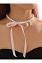Pearl Beaded Necklace with Pink Ribbon