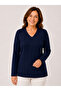 Women's Medium and Above Age Navy Blue Ribbed Slit Mother Blouse