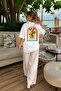 Women's Oversize T-Shirt Leo Printed White – Crew Neck, Comfortable Fit, 100% Cotton - 4