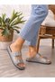 Women's Silvery Double-Strapped Adjustable Buckle Comfort Sole Slippers - 2