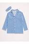 Boy's Cotton Suede Fabric Piti Checkered Blue and White Shirt Collar Buttoned Winter Pajama Set with Sleep Band - 3