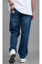 Men's Navy Blue Baggy Cut 100% Cotton Wide Leg Jeans - 5