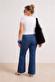 Plus Size Women's Blue High Waist Spanish Leg Stretch Denim Pants - 2