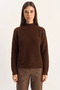 Women's Crew Neck Raglan Sleeve Knitted Patterned Soft Textured Knitwear Bitter Brown Sweater - 7