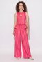 Women's Striped Sleeveless Blouse with Elastic Waist and Pocket Detail, Wide-Leg Pink Trousers Set - 7