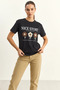 Women's Nice Story Text and Embroidery Detailed Relaxed Fit t Shirt Black - 6