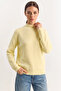 Women's Crew Neck Raglan Sleeve Knitted Patterned Soft Textured Knitwear Yellow Sweater - 5